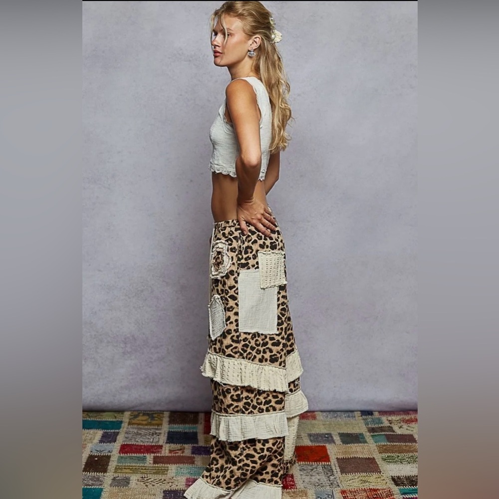 POL Leopard Patchwork Wide Leg Pants NWT - image 5